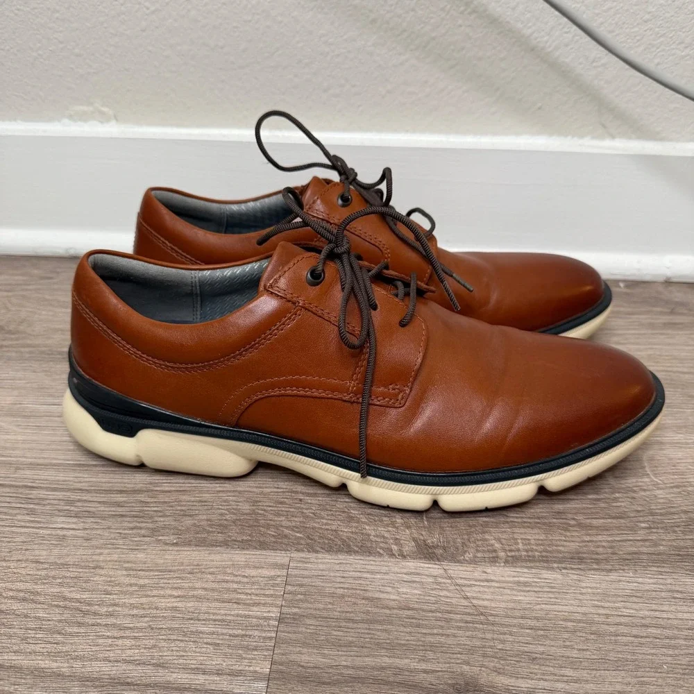 Johnston Murphy XC4 Tanner Plain Toe Derby Shoes Mens 10 Brown Leather
